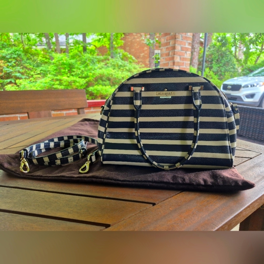Kate Spade Navy and White Satchel Bag Featuring Storybook Lining